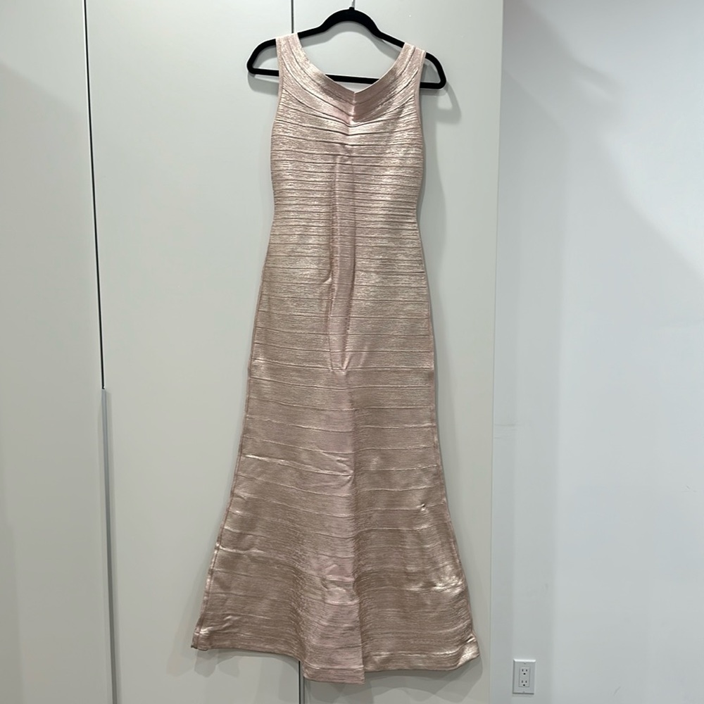 Herve Leger rose gold dress